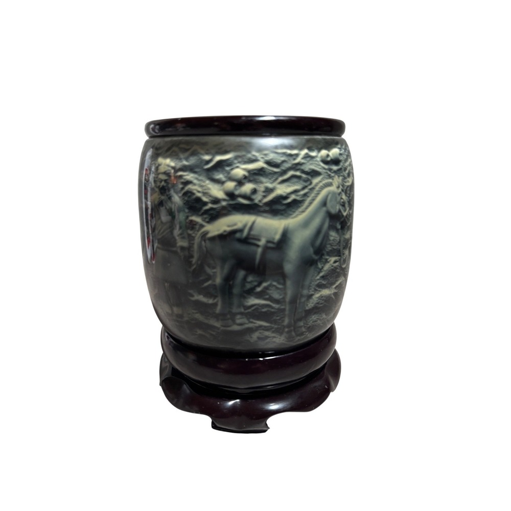Chinese Terracotta Army Relief Vase Brush Pot Qin Dynasty Soldier Decor Spins